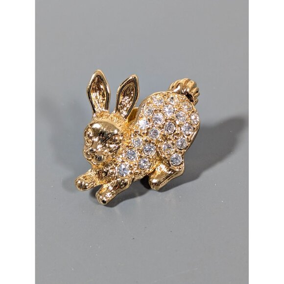 Vintage Avon Gold Tone Bunny Rabbit Rhinestone Pave Tack Pin Brooch - Picture 1 of 8